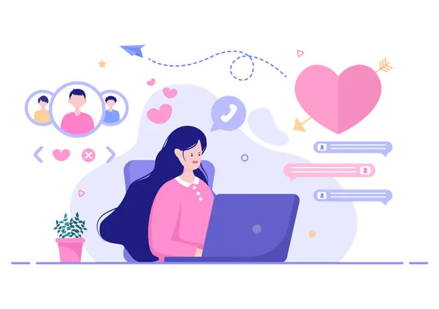 Video chatting on dating website Illustration