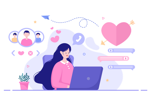 Video chatting on dating website  Illustration