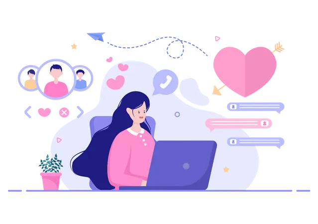 Video chatting on dating website  Illustration