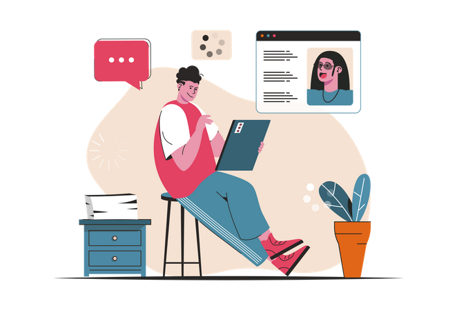 Video chatting with friend  Illustration