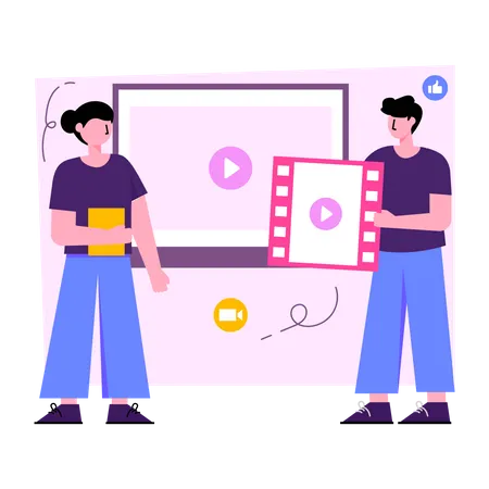 Conceptual Flat Design Illustration Of Video Clip Post Illustration
