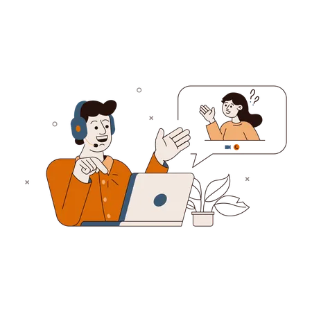 Video Conference Call with Man and Woman  Illustration