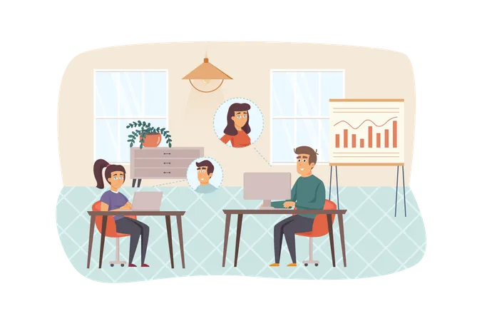 Video conference in office Illustration