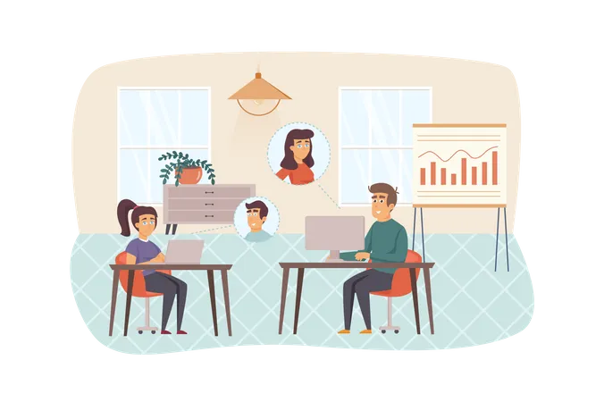 Video conference in office  Illustration