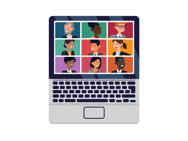 Video Conference Meeting Vector Concept Illustration Laptop Screen With Team Members Having A Chat Being On Social Distancing And Working From Home Illustration