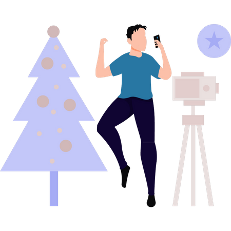 Homme faisant une vidéo à Noël  Illustration