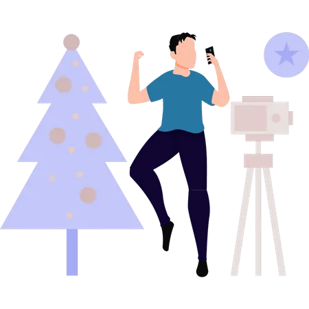 Homme faisant une vidéo à Noël  Illustration