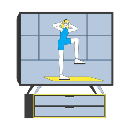 Vídeo de fitness en la pantalla del televisor  Ilustración