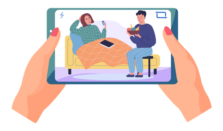 Vídeo de homem cuidando de sua esposa  Ilustração