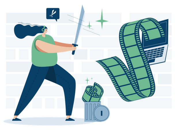 Video editor cutting video clips  Illustration