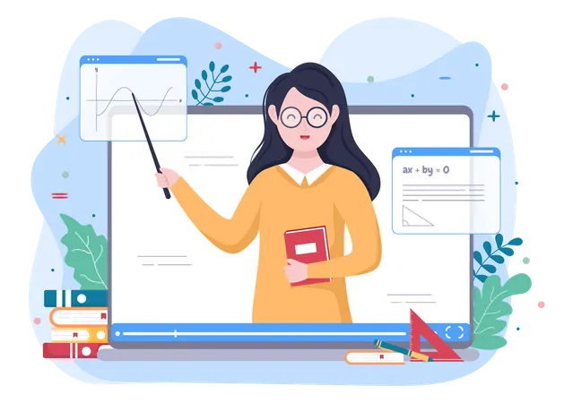Video Education Content Creator Background With Teachers Who Teach Various Formulas And Questions For Training Flat Design Vector Illustration Illustration