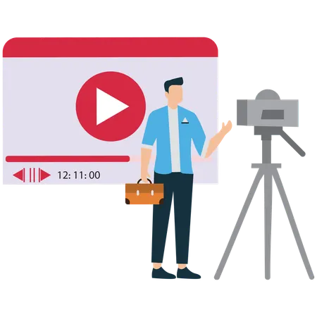 Hombre compartiendo un video educativo en línea  Ilustración