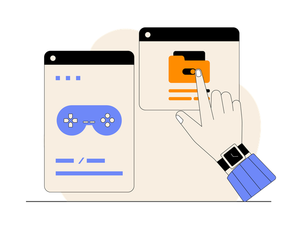 Video game developer selecting file folder  Illustration