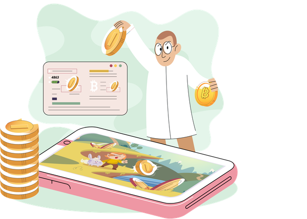Video games allow users to receive or collect cryptocurrencies and NFTs  Illustration