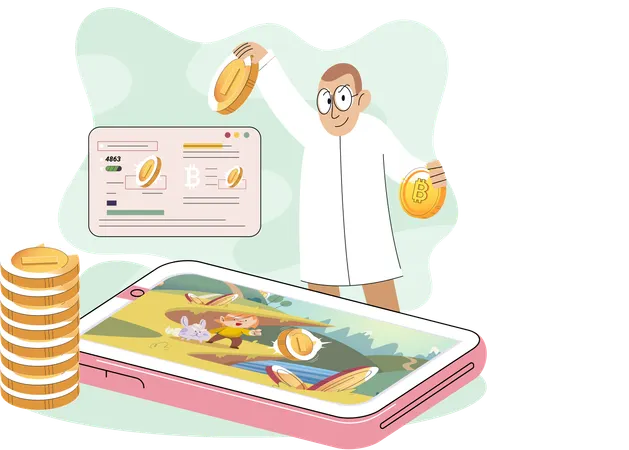 Video games allow users to receive or collect cryptocurrencies and NFTs  Illustration