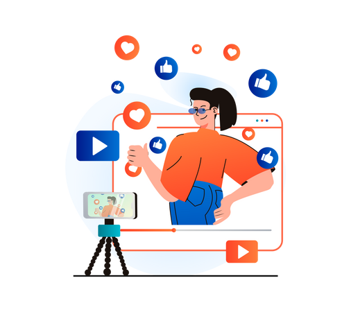 Video influencer femenina creando video  Ilustración