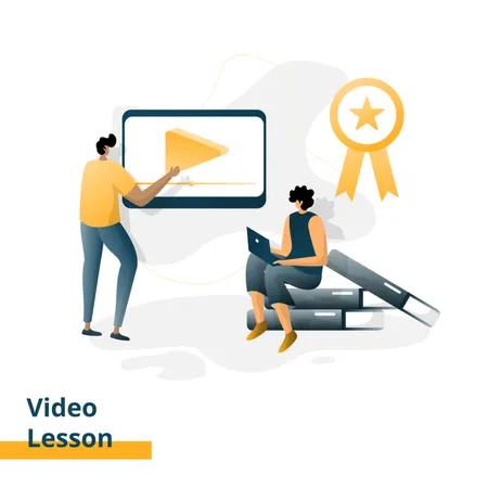 Landing Page Video Lesson The Concept Of A Man Sitting On A Book While Editing A Video On A Laptop Can Be Used For Landing Pages Web UI Banners Templates Backgrounds Web Development イラスト