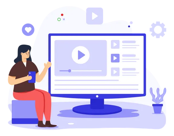 Girl Streaming Online Flat Illustration Of Video Marketing Illustration