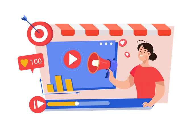 Video Marketing On Social Media And Promotion Advertisement Illustration Concept On White Background Illustration