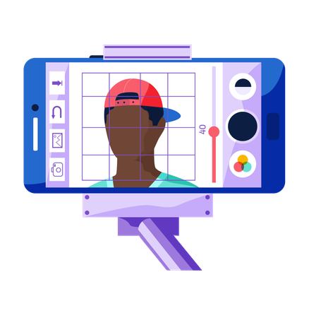 Video recording of young man in cap  Illustration