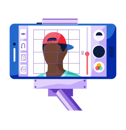 Video recording of young man in cap  Illustration