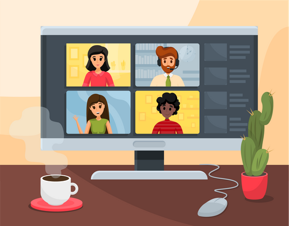 Video reunión en línea  Ilustración