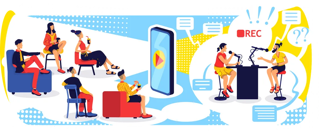 Video Streaming With Smartphone Flat Concept Vector Illustration Podcast Hosts Online Vloggers And Audience 2 D Cartoon Characters For Web Design Internet Entertainment Broadcast Creative Idea Illustration