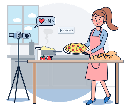 Criando vídeo tutorial de culinária de alimentos  Ilustração