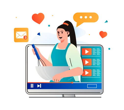 Mulher fazendo vídeo tutorial de receita  Ilustração