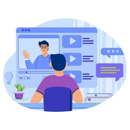 Video Tutorials Concept Man Watches Video Or Blogger Stream And Learns New Skills Student Watching Online Webinars Template Of People Scenes Vector Illustration With Characters In Flat Design Illustration