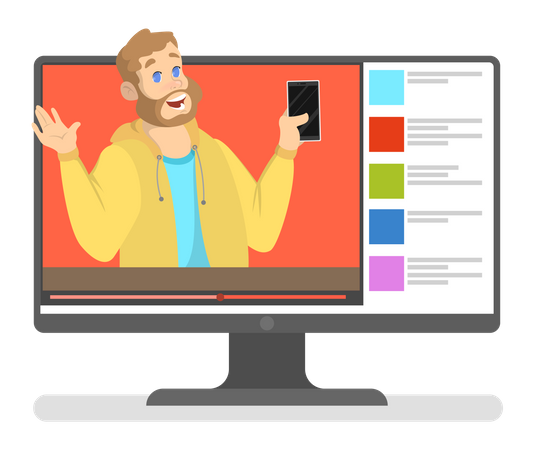 Videobloguero masculino revisando teléfono inteligente  Ilustración