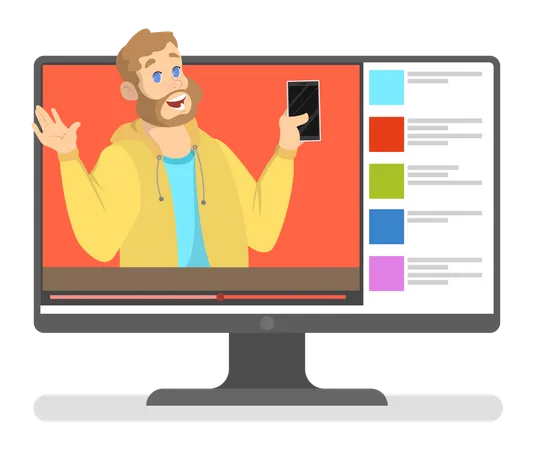 Videobloguero masculino revisando teléfono inteligente  Ilustración