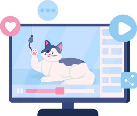 Video with funny cat on computer screen Illustration