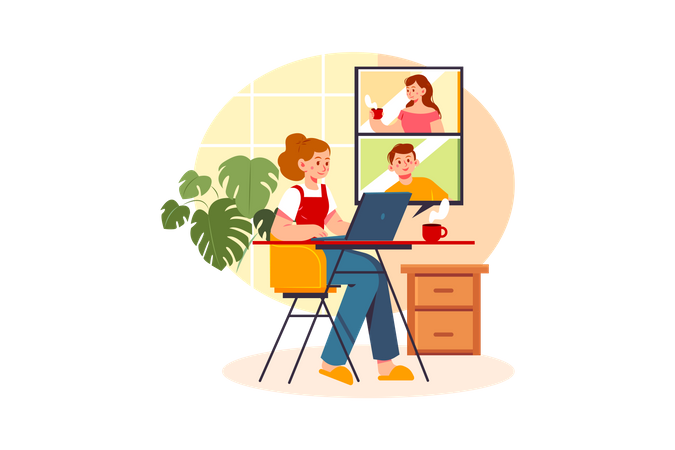 Videochamada com amigos  Ilustração
