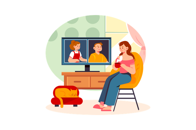 Videochamada com familiares  Ilustração