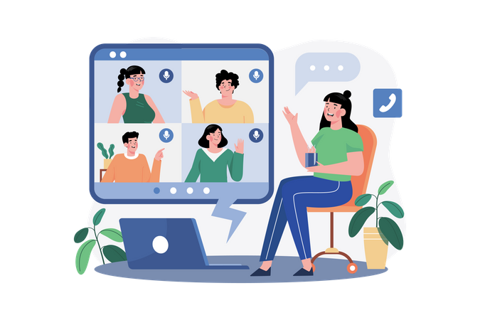 Videochamada com familiares  Ilustração