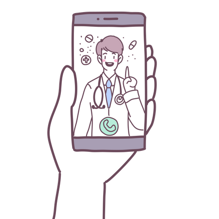 Videochamadas de doutoras no smartphone  Ilustração