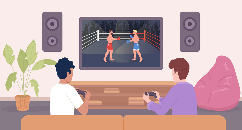 Dois jogadores do sexo masculino jogando videogame de luta  Ilustração
