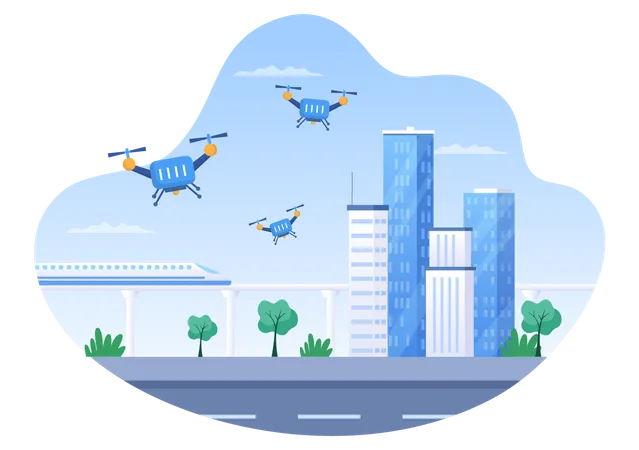 Drone Con Control Remoto De Camara Impulsado Volando Para Tomar Fotografias Y Grabar Videos En Una Ilustracion De Fondo Plano De Dibujos Animados Ilustración