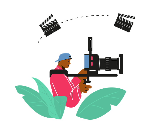 Videographer recording film on professional camera  Illustration