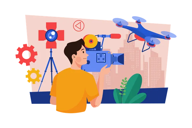 Videographer With Professional Studio Equipment Illustration Concept On White Background Illustration