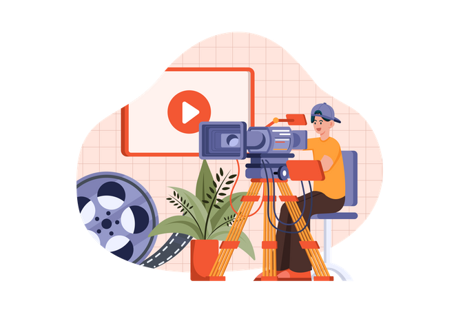 Videographer with professional studio equipment  Illustration