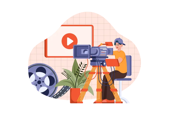 Videographer with professional studio equipment  Illustration