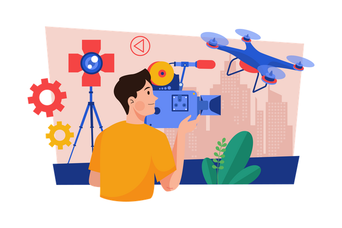 Videographer with professional studio equipment  Illustration