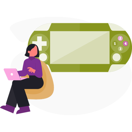 Chica mirando videojuegos  Ilustración
