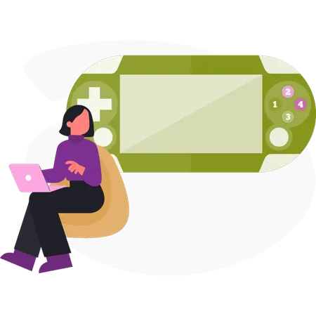 Chica mirando videojuegos  Ilustración