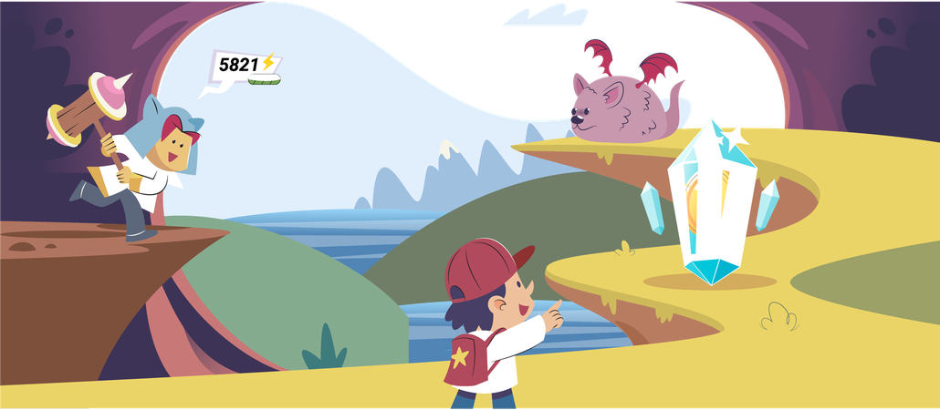 Juega para ganar dinero con este simpático personaje infantil y sus amigos virtuales que intentan encontrar dinero.  Ilustración