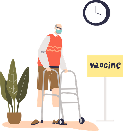 Un vieil homme hospitalisé se fait vacciner pour la prévention du virus corona  Illustration