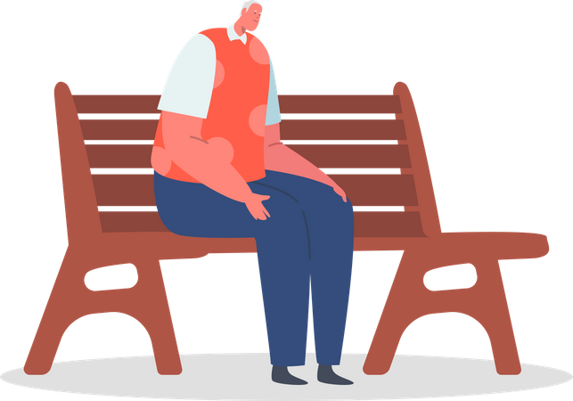 Vieil homme assis sur un banc de parc  Illustration