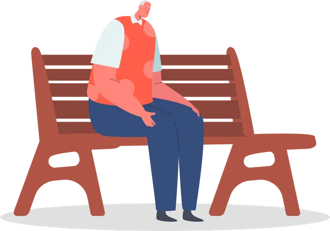 Vieil homme assis sur un banc de parc  Illustration